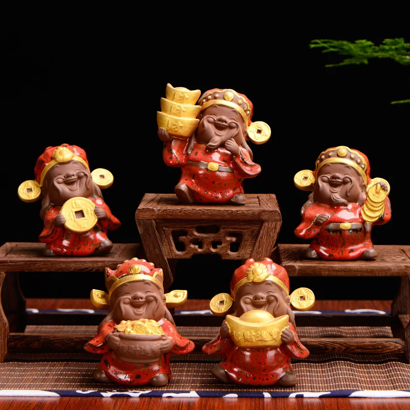 Чайный питомец из фиолетовой глины пятисторонний Бог богатства характерная