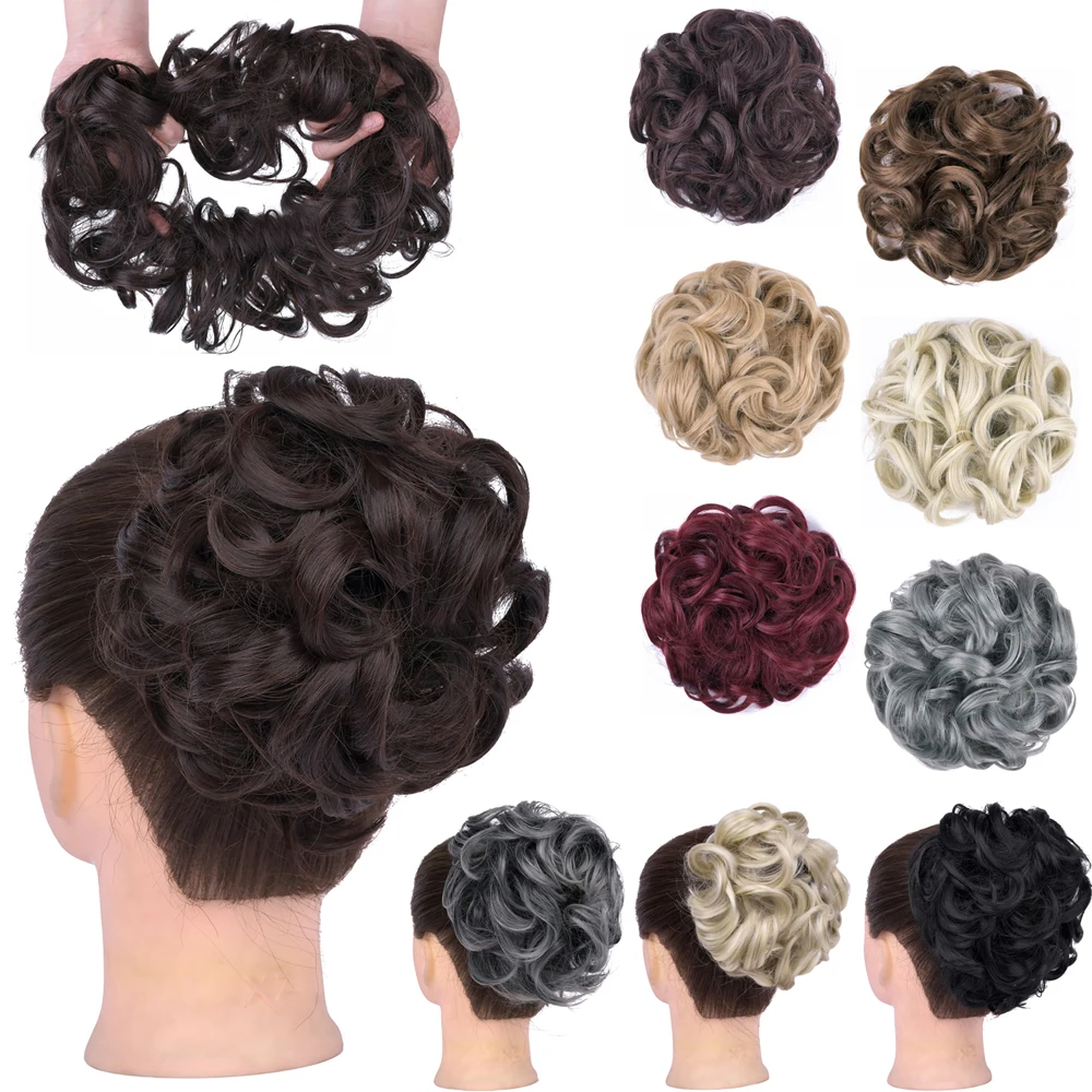

GIRLSHOW Curly Chignon Messy Hair Bun Elastic Hair Accessories Wrap Ponytail Hair Tail Updo Fluffy Hairpieces Heedwear For Women