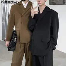 

Handsome Men's Blazer Party Nightclub Suits Oblique Placket Sense INCERUN Tops 2021 Male Fashion Long-sleeved Suit Jackets S-5XL