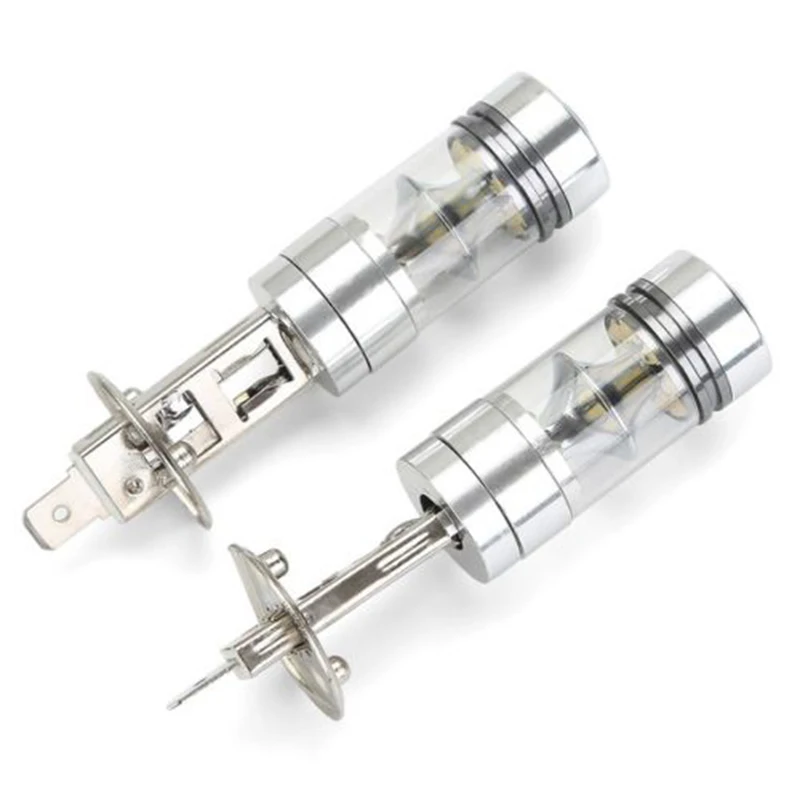 

2pcs Car Lights H1 White LED 12V 7500K 100W LED Pure White 20-SMD Projector Fog Driving Light Bulb Set