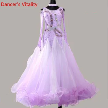 Only Dress as Photo Современный танцевальный костюм для соревнований с большим подолом и лентой, платье с бриллиантами, костюмы для бальных танцев, национальный стандарт, танцевальные костюмы для выступлений - Цвет: Only Dress as Photo