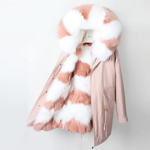 Зимнее женское пальто, куртка с натуральным мехом, длинное пальто с подкладкой из натурального волчьего меха, Толстая теплая верхняя одежда, водонепроницаемая ткань, роскошная Новинка - Цвет: RE-1