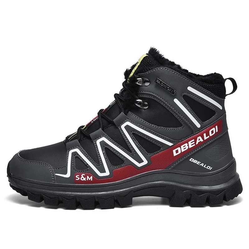 Red Gray Reetene/ г. Большие размеры 39-48, зимние мужские ботинки мужские повседневные ботильоны уличные модные зимние ботинки Водонепроницаемая Рабочая обувь для мужчин - Цвет: Red Gray