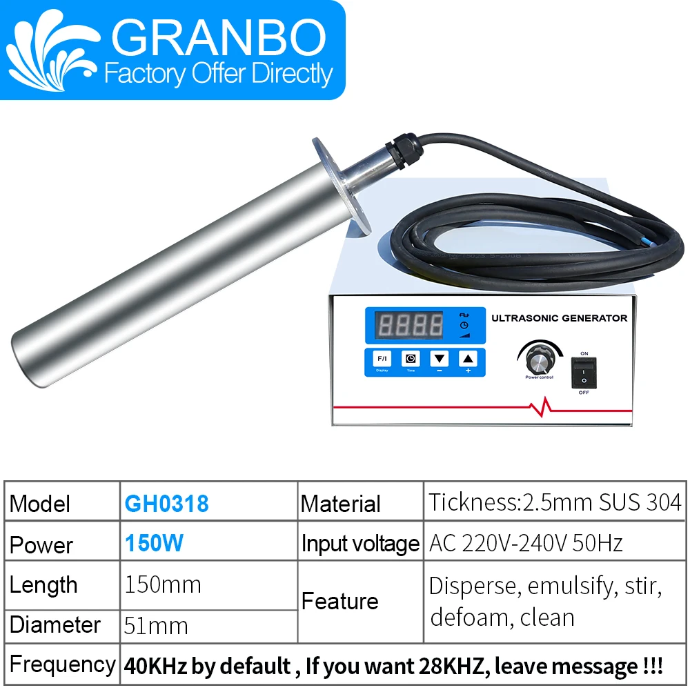 

Granbo Portable Industrial Ultrasonic Cleaner Vibrating Rod Input 150W Lab Equipment Ultrasound washer machine Immersion
