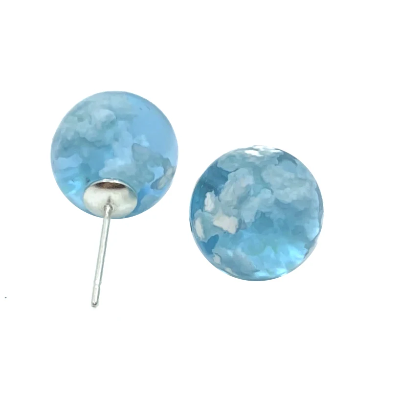 Stud Earrings Creative Handmade Resin Transparent Round Ball Blue Sky White Cloud Bohemian Ladies Funny Jewelry