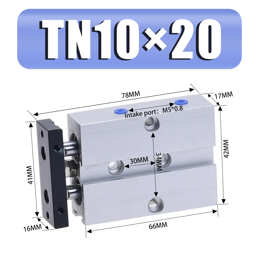 TN10X90 10mm x90mm Double Rod Aluminum Alloy Pneumatic Air Cylinder 