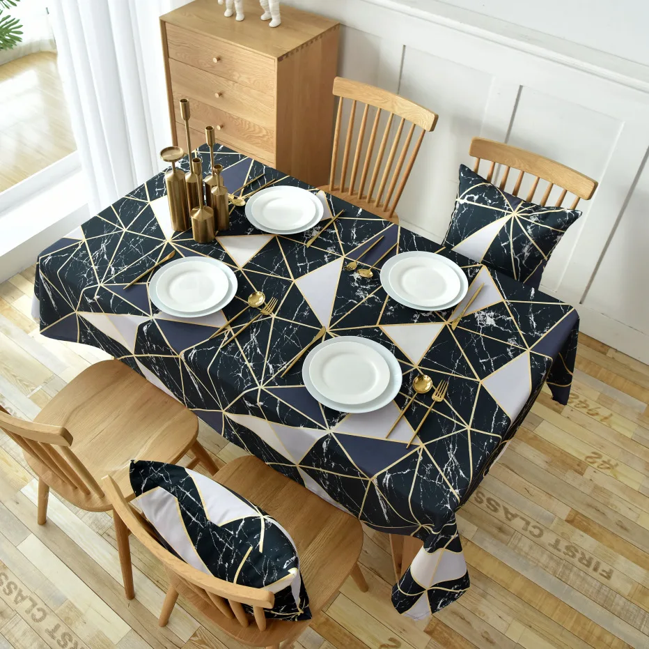 

Black Geometric Nordic Tablecloth Waterproof Tablecloths Rectangular Oilproof Household Restaurant Patio Chairs Cover