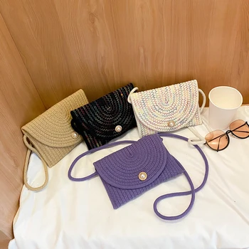 

Women Casual Pearl Crossbody Bag Cotton Rope Woven Daily Envelope Shoulder Pouch Youth Ladies Simple Versatile Bag