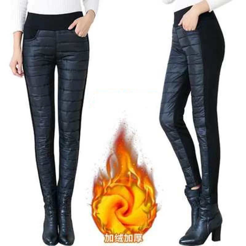 

Winter double-sided down cotton trousers thicker women wear high-waist pencil pants windproof warm winter trousers