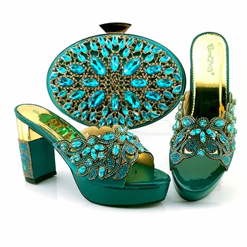 

Newest Teal Shoes and Bags set for Wedding African High Heels Women party Shoes with bags Italian Shoes and Bag Matching Set