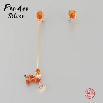

PANDOO Fashion Charm Sterling Silver Original 1:1 Copy, Asymmetric Design Sweet Juice Stud Earrings Women Luxury Jewelry Gifts