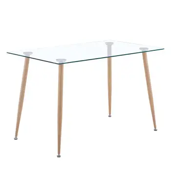 

GOLDFAN Dining Table Wood Style Metal Rectangular Glass Kitchen Dining Table,120x70cm