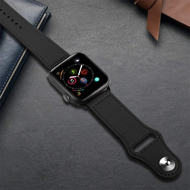 Ремешок для Apple watch, ремешок 44 мм, 40 мм, correa iWatch, серия 5, 4, 3, кожаный ремешок, 42 мм, 38 мм, ремешок для часов из натуральной кожи, браслет - Цвет ремешка: S black