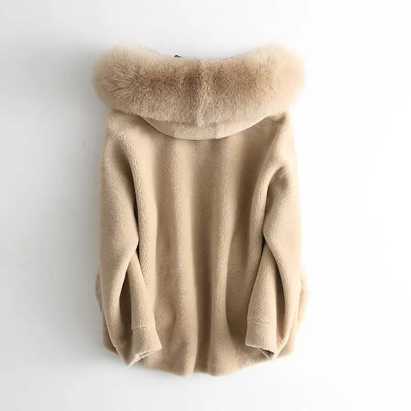 Новая зимняя Женская Повседневная Свободная куртка с капюшоном из натурального Лисьего меха женская натуральная оторочка из овечьей шерсти теплая Толстая куртка Mujer J99