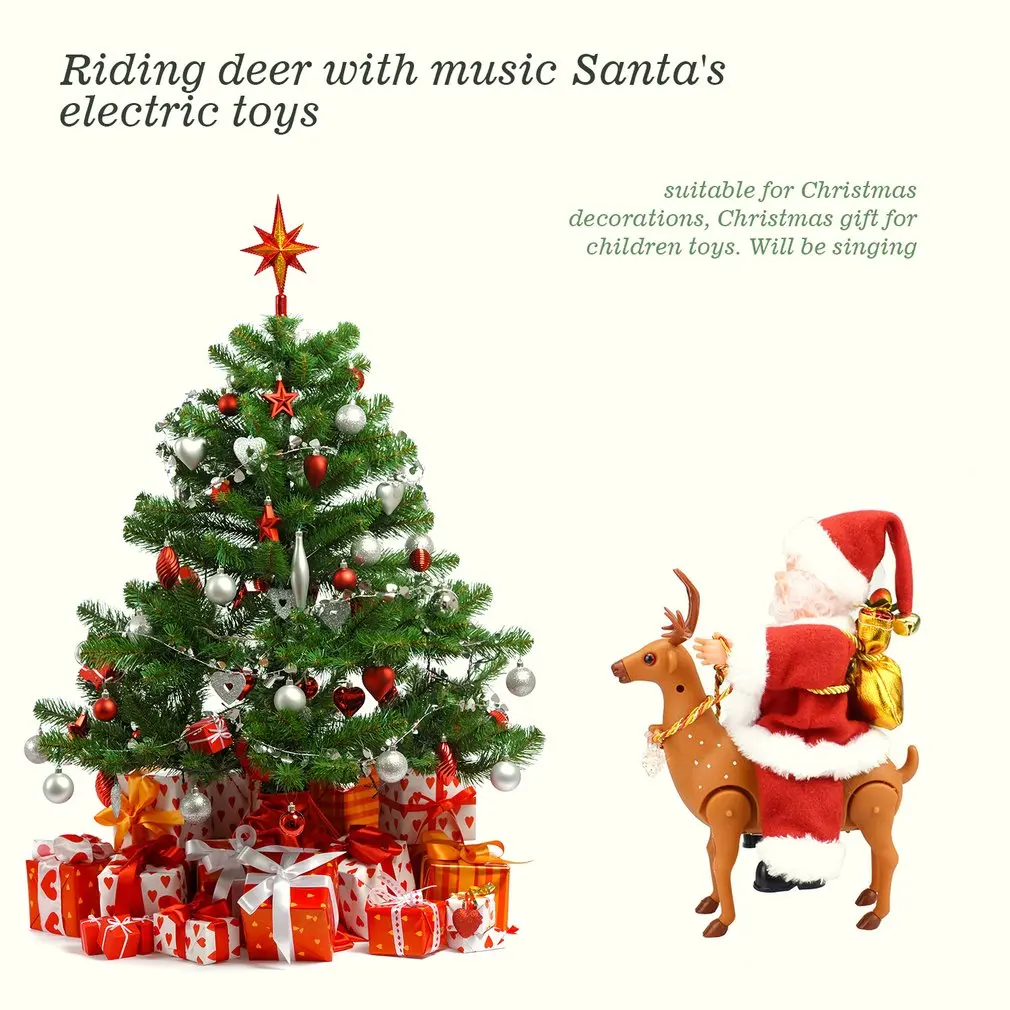 Creative Music Dancing Doll Christmas Electric Santa Claus Riding Deer Santa Toys Christmas Figurine Ornament Decoration Gifts