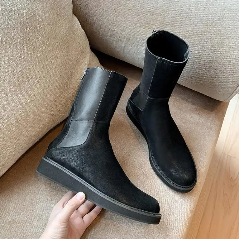

European and American personality trend women boots winter round head warm Simple wear comfortable flat mouth boots 2019 new