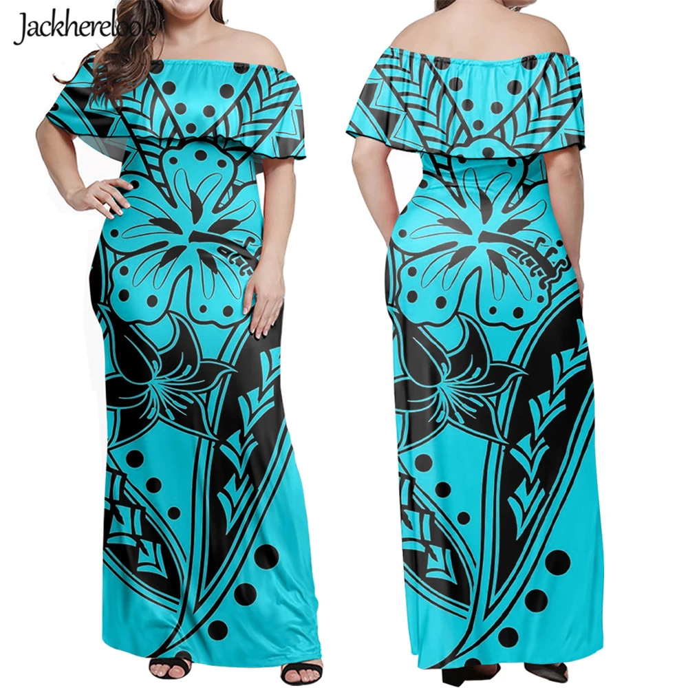 Jackherelook Blue Hawaiian Dress for Women Polynesian Tribal Floral