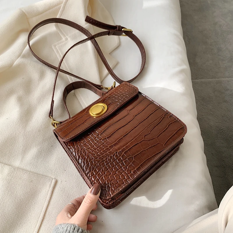 

Burminsa Vintage Crocodile Pattern Mini Crossbody Bags For Women Lock Design Patent Leather Handbags Girls Shoulder Bags 2020