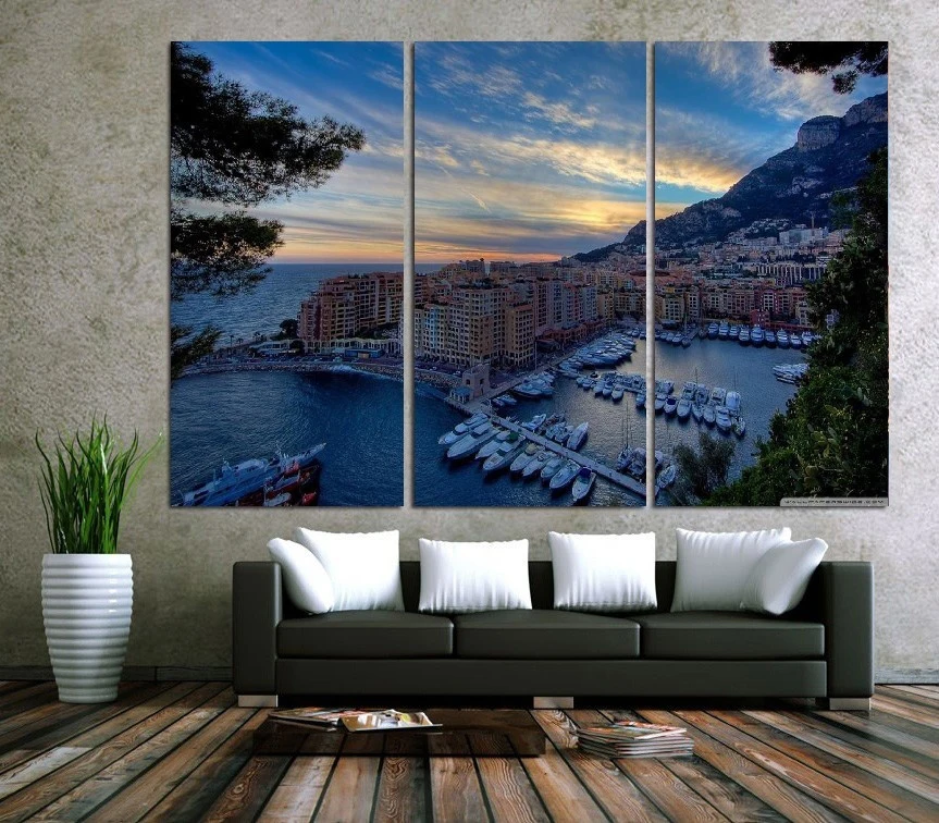 

Modern Colorful Photo Picture Monte Carlo Lake Harbour Room Decor Cities Canvas Art Painting Picture Photo Living Room Bedroom