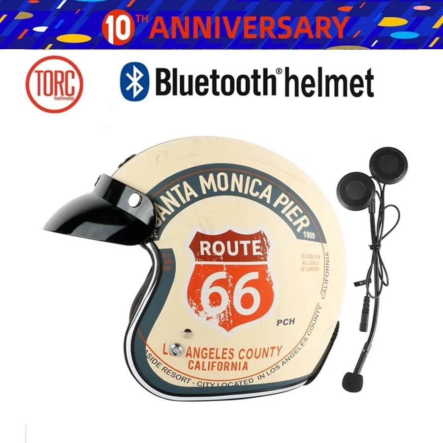 

Free shipping 1pcs TORC Bluetooth Headset Helmet 3/4 Open Face Vintage Casque Capacete Racing Moto Helmets Motorcycle Helmet