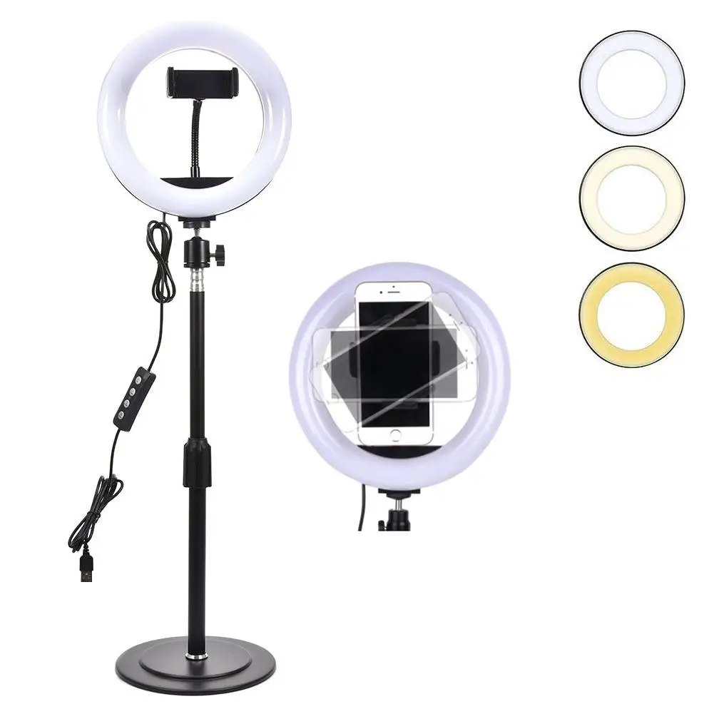 

10 Inch Mini LED Video Ring Light Lamp Dimmable 3 Lighting USB Powered With Light Stand Mini Desktop Tripod For Broadcast Selfie