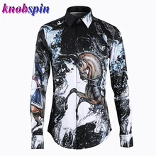 Европейская мода рубашка с принтом для мужчин одежда с длинными рукавами мужская с отложным воротником Тонкая Повседневная Деловая Мужская рубашка плюс размер