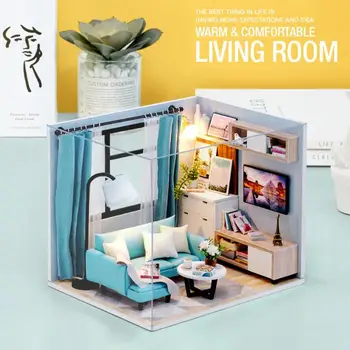 

Building House Handmade Assembly Wood Hut DIY Miniature Dollhouse Toy Handicraft Handicraft Toys Happiness Hour Light