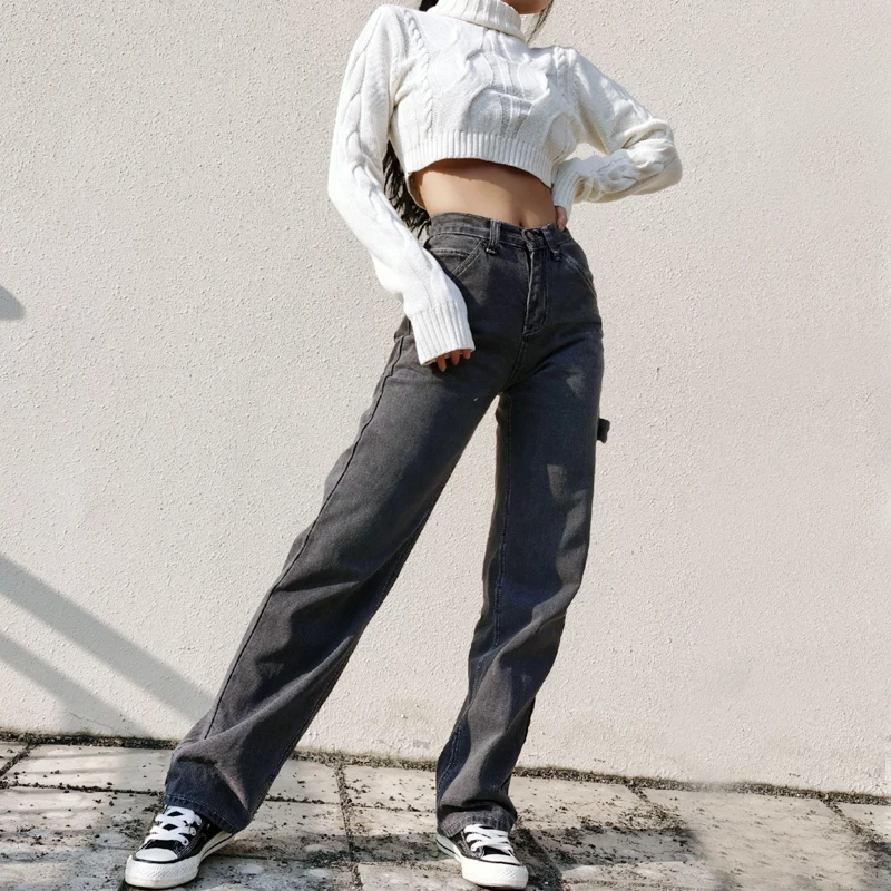 Women High-rise Faded Black Denim Jeans 