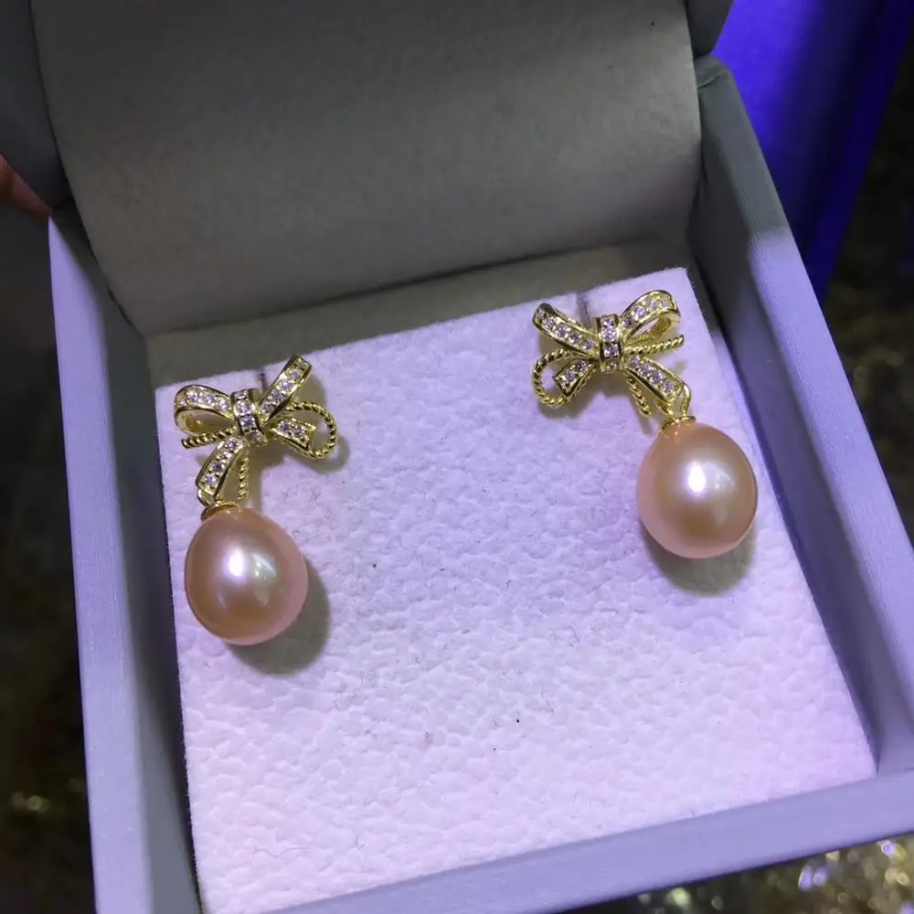 gold-pink pearl YIKALAISI, 925 пробы, серебряные ювелирные изделия, жемчужные серьги,, ювелирные изделия из натурального жемчуга, 8-9 мм, серьги-гвоздики для женщин - Цвет камня: gold-pink pearl