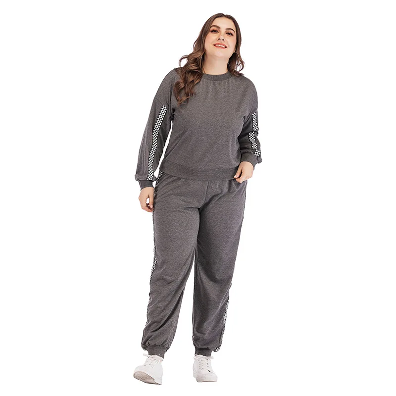4XL размера плюс 2 шт наборы женские Топы с длинным рукавом+ длинные брюки набор Осенние повседневные 2 шт спортивный костюм большой размер женская спортивная одежда