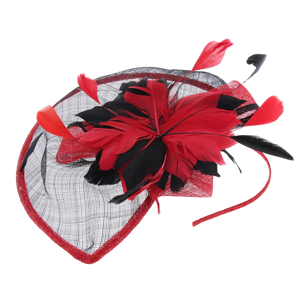 Women Lady Bridal Feather Fascinator Cocktail Party Hats Headpieces Headband