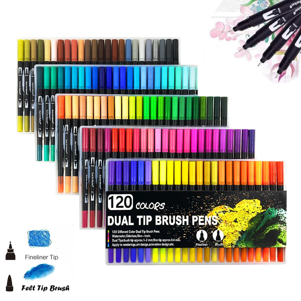 120 dual tip brush pens