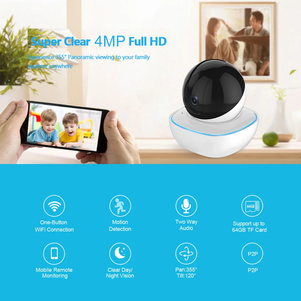 4MP 360 PTZ wifi AP IP камера для помещений облачная панорамная беспроводная ИК ночного видения P2P Vedio CCTV Домашняя мини-радионяня для наблюдения