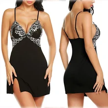 Сексуальное нижнее белье с принтом кружева сзади полый ремень нижнее белье платье-Комбинация женская новая сексуальная блуза Эротичная ночная рубашка Ночнушка с v-образным вырезом