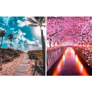 

5D Diamond Painting Sunshine and Cherry Blossoms Trails Pathway Full Drill Diamond Art, DIY Pathway Painting Kits Embroidery Rhi