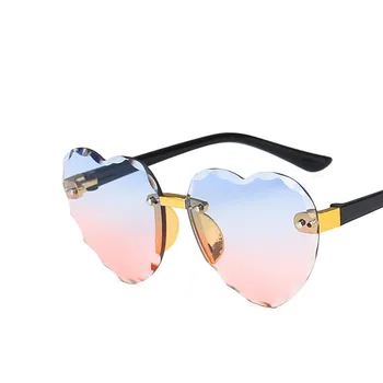 

Fashion Blue Pink Rimless love Sunglasses Vintage Ladies Gradient Heart Irregular Lens Glasses Shades Eyewear Goggles UV400