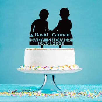 

Personalized Twin's Name Birth Date Twins Silhouette Cake Topper For Twin's Baby Shower Birthday Party Cake Decoration YC008