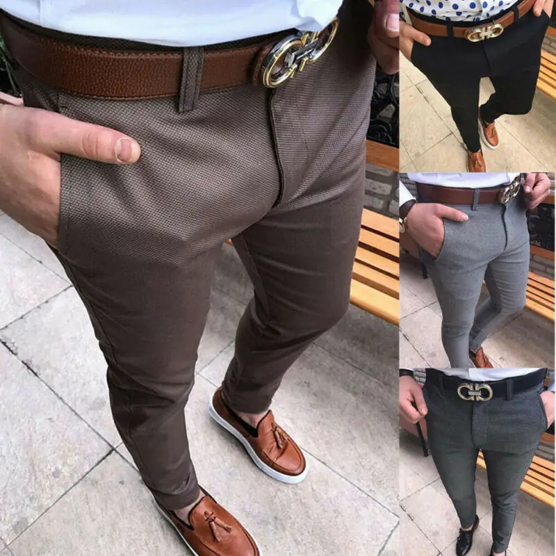 Men Slim Fit Business Formal Pants Casual Office Stylish Straight Solid Trousers Male Casual Long Pants