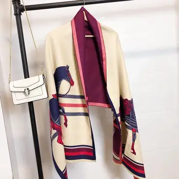 

Women Thickened Warm Big Pashmina Horse Print Scarf Winter Oversize Brushed Scarf Multipurpose Blanket 180 70