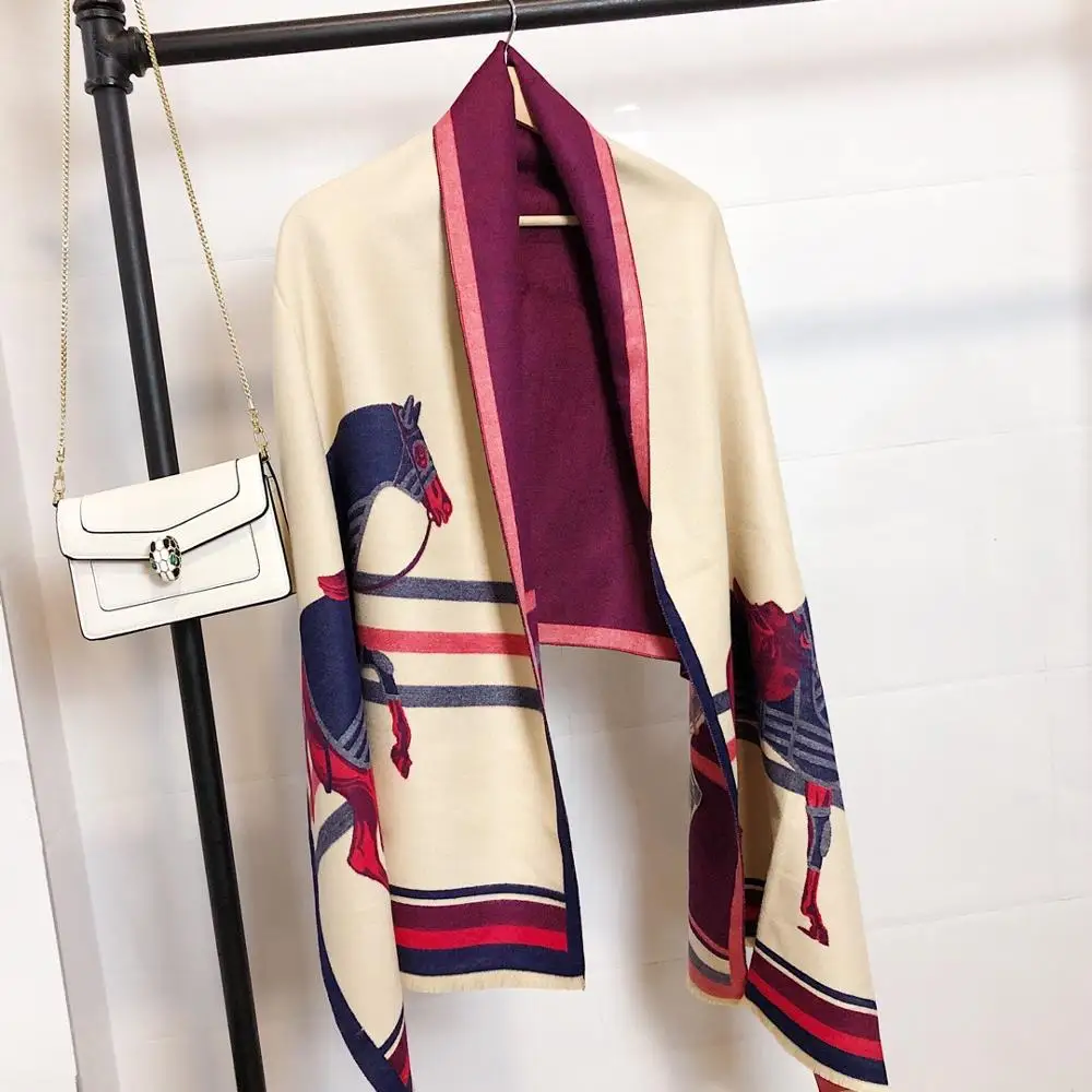 

YanChou Women Thickened Warm Big Pashmina Horse Print Scarf Winter Oversize Brushed Scarf Multipurpose Blanket 180 70