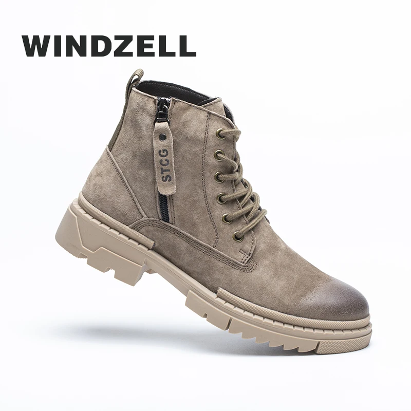 

WINDZELL Outdoor Warm Winter Men Boots Genuine Leather Ankle Work Shoes Military for Male Botas Vulcanize Trekking Combat