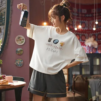 

Summer Pijama Mujer Pajamas Set Women Clothes Short Sleeves Pyjamas for Female Casual Homewear Cute Sleepwear Cotton Nightdress