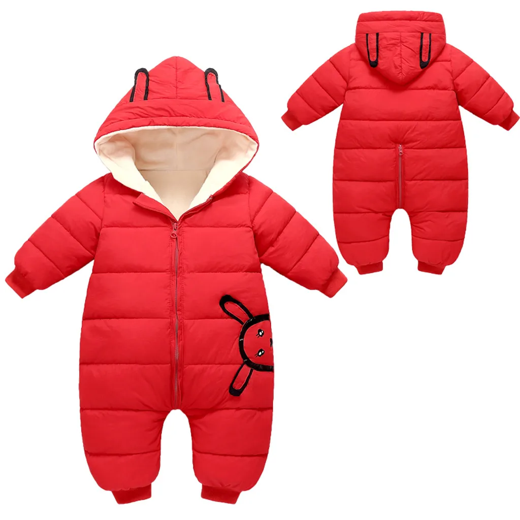 Зимнее теплое хлопковое пальто для новорожденных; Толстый комбинезон с рисунком для маленьких мальчиков и девочек; Модный комбинезон с капюшоном для малышей