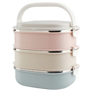 

2020 Stainless Steel Lunch Box Square Multi-layer Gradient Color Insulation Barrel Sealed Lunch Box Health Safety Kitchen Tools