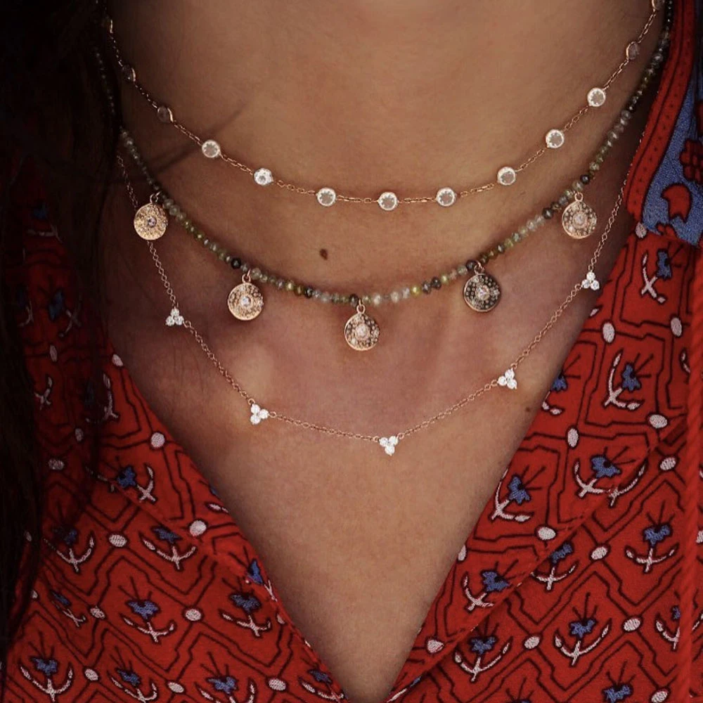 Boho винтажное модное многослойный ожерелье s для женщин Многоэлементный геометрический Хрустальный каменный кулон длинное ожерелье подарок ювелирные изделия