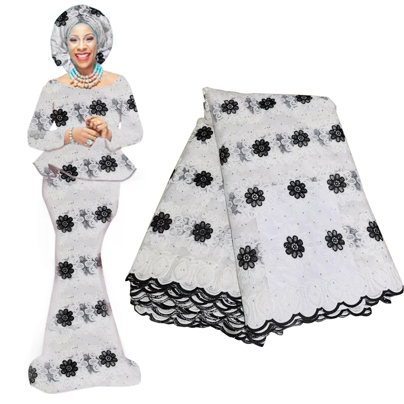 

Latest Black Color African Lace Fabric With Beads High Quality French Tulle Lace Swiss Lace Fabric For Woman Dresses