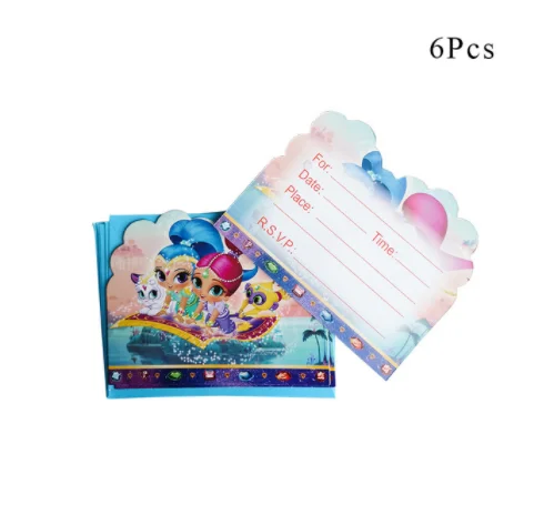 Inviting card 6pcs Мерцание и блеск тема одноразовая посуда для вечеринки посуда бумажные чашки тарелки салфетки Беби Шауэр детский день рождения принадлежности - Цвет: Inviting card 6pcs