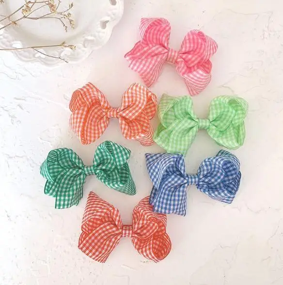 New Children Hairpins Bowknot Plaid Headwear Hair Clip 9cm Girls Cotton Handmade Barrettes Korea Hair Accessories For Kids Baby