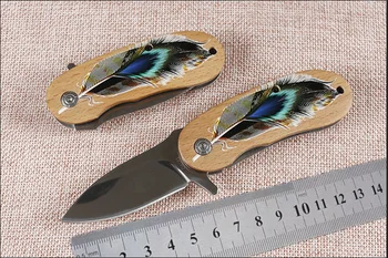 

440C Blade Portable DA143 Mirror Fold Knife Camping Tactical Pocket Outdoor EDC Tools Hunting Wooden handle Survival Fishing