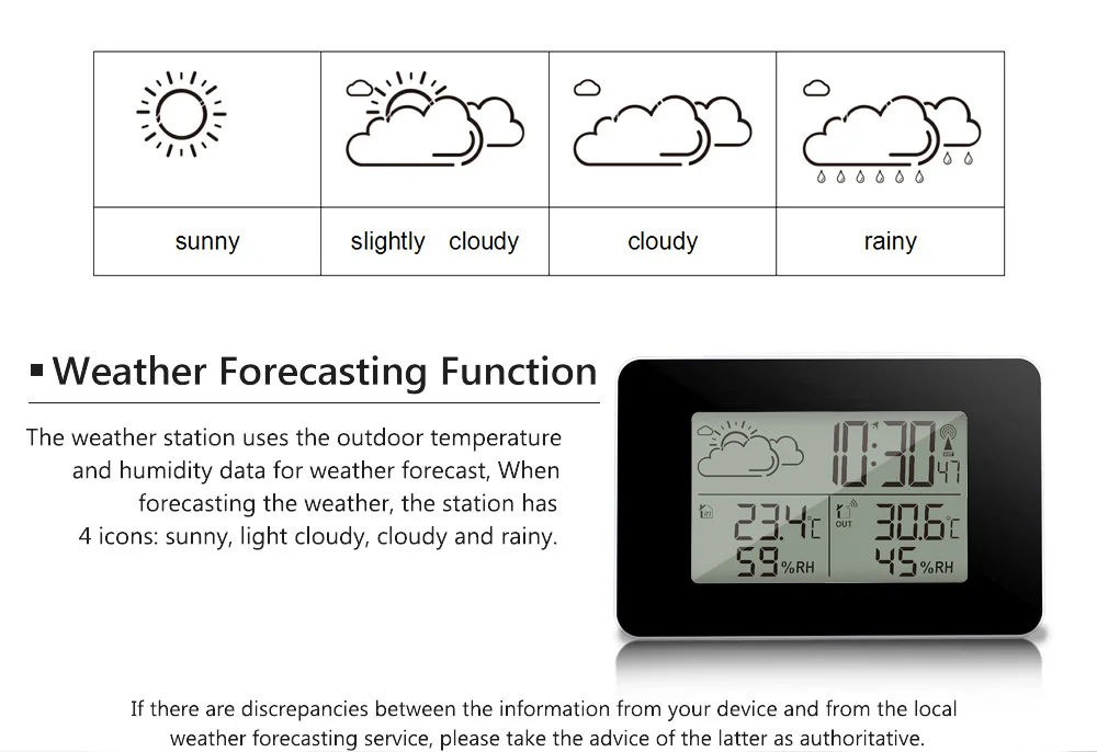 Fj3364 Weather Station Digital Alarm Clock Wireless Sensor Hygrometer